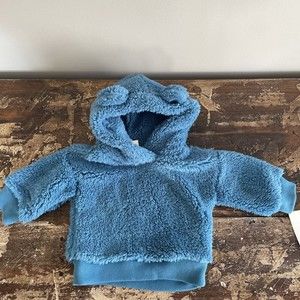 Tucker & Tate Baby Boy Blue Sherpa Hoodie Sweater Long Sleeve Soft 3M and 12M